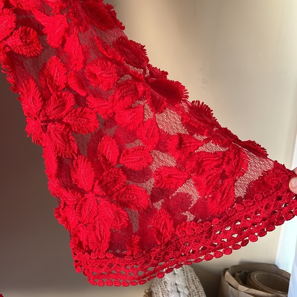 Red Appliqué mini dress. New with tags, see thru back and see thru low in front - Picture 3 of 4